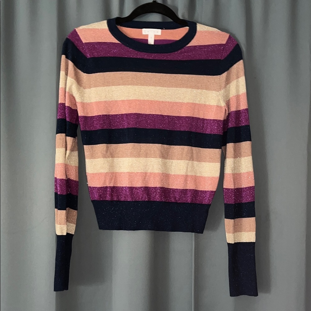 Leith Multicolor Striped Shimmery lightweight l/s chic glamour top